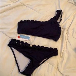 Cupshe Navy Scalloped One Shoulder Bikini NWT